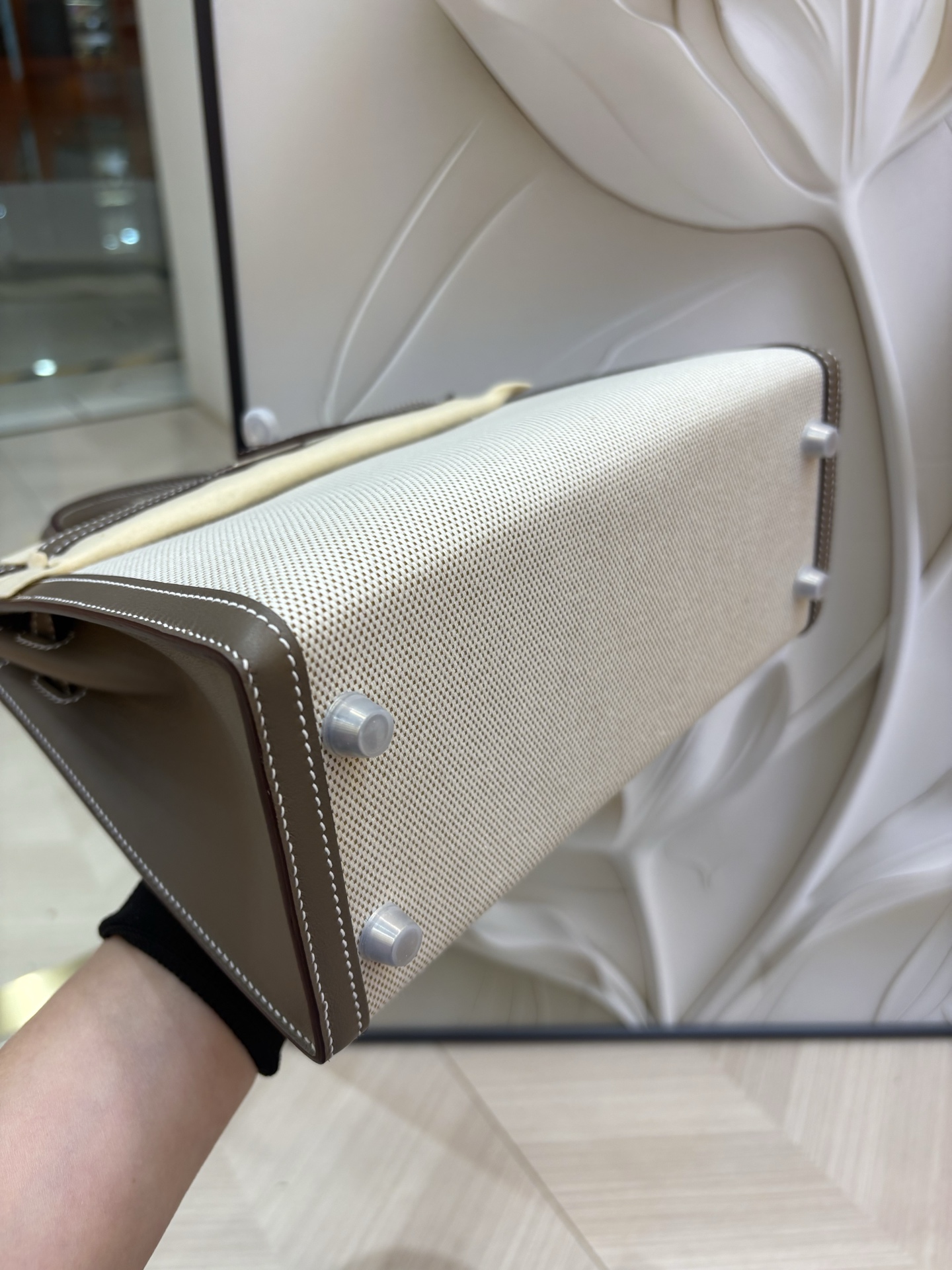 Kelly 帆布凱莉包 25cm 原廠進口Swift皮拼帆布【大象灰】愛馬仕高仿包的图片-高仿LV包包、高仿lv女包