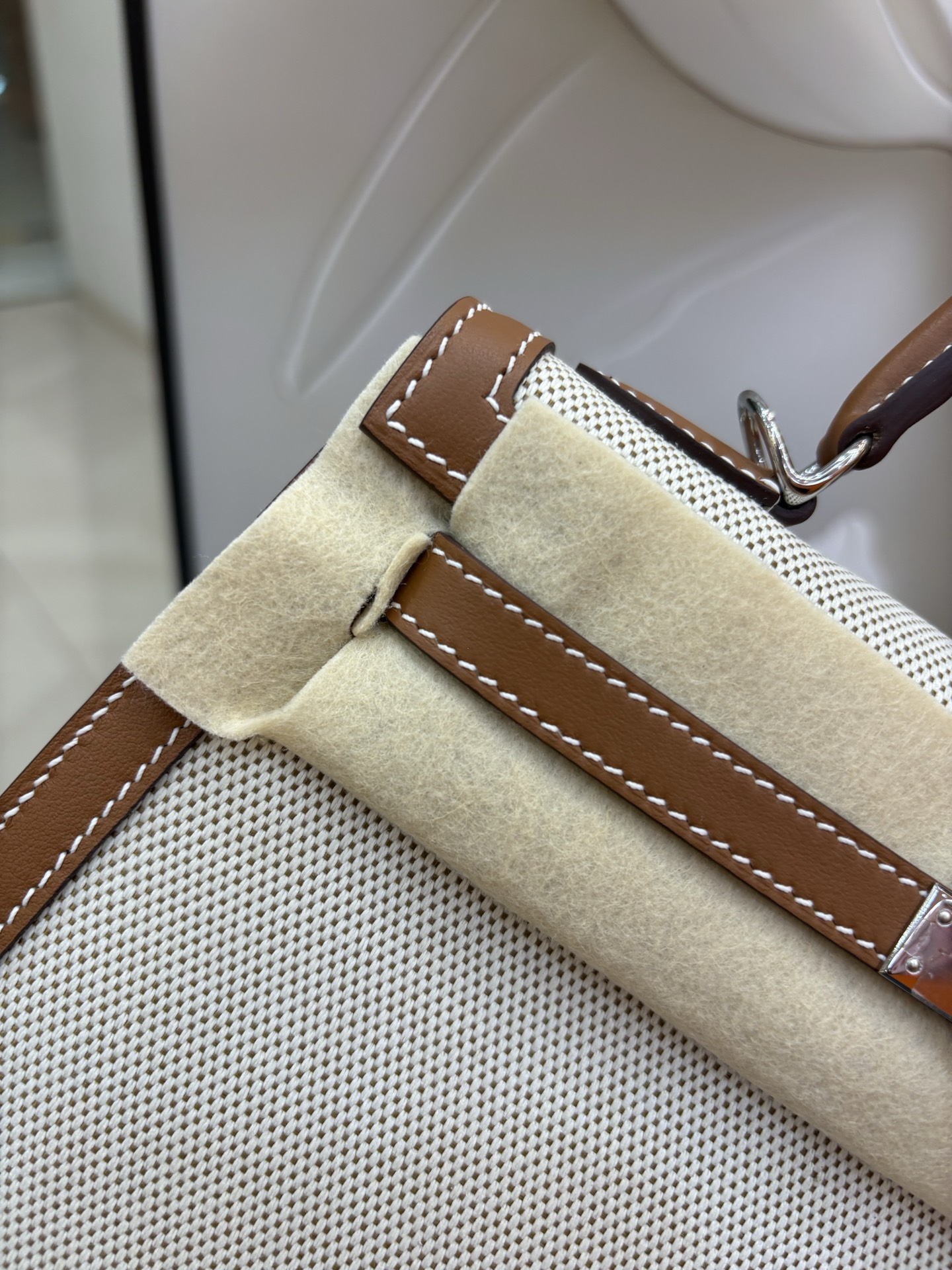 帆布凱莉包 25cm 原廠進口Swift皮拼帆布【金棕】銀扣愛馬仕原單包包的图片-高仿LV包包、高仿lv女包