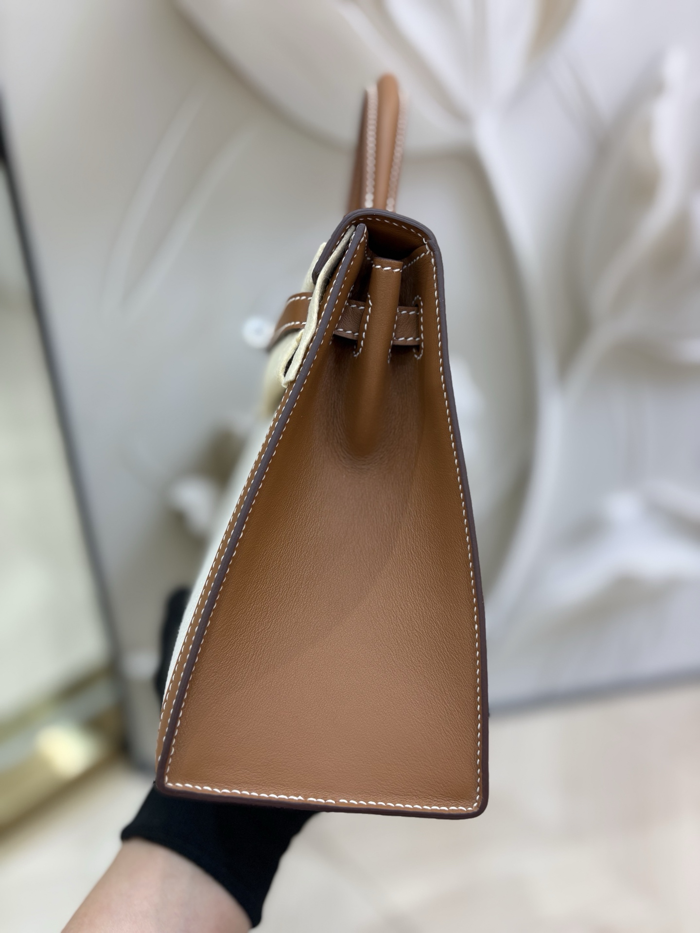 帆布凱莉包 25cm 原廠進口Swift皮拼帆布【金棕】銀扣愛馬仕原單包包的图片-高仿LV包包、高仿lv女包