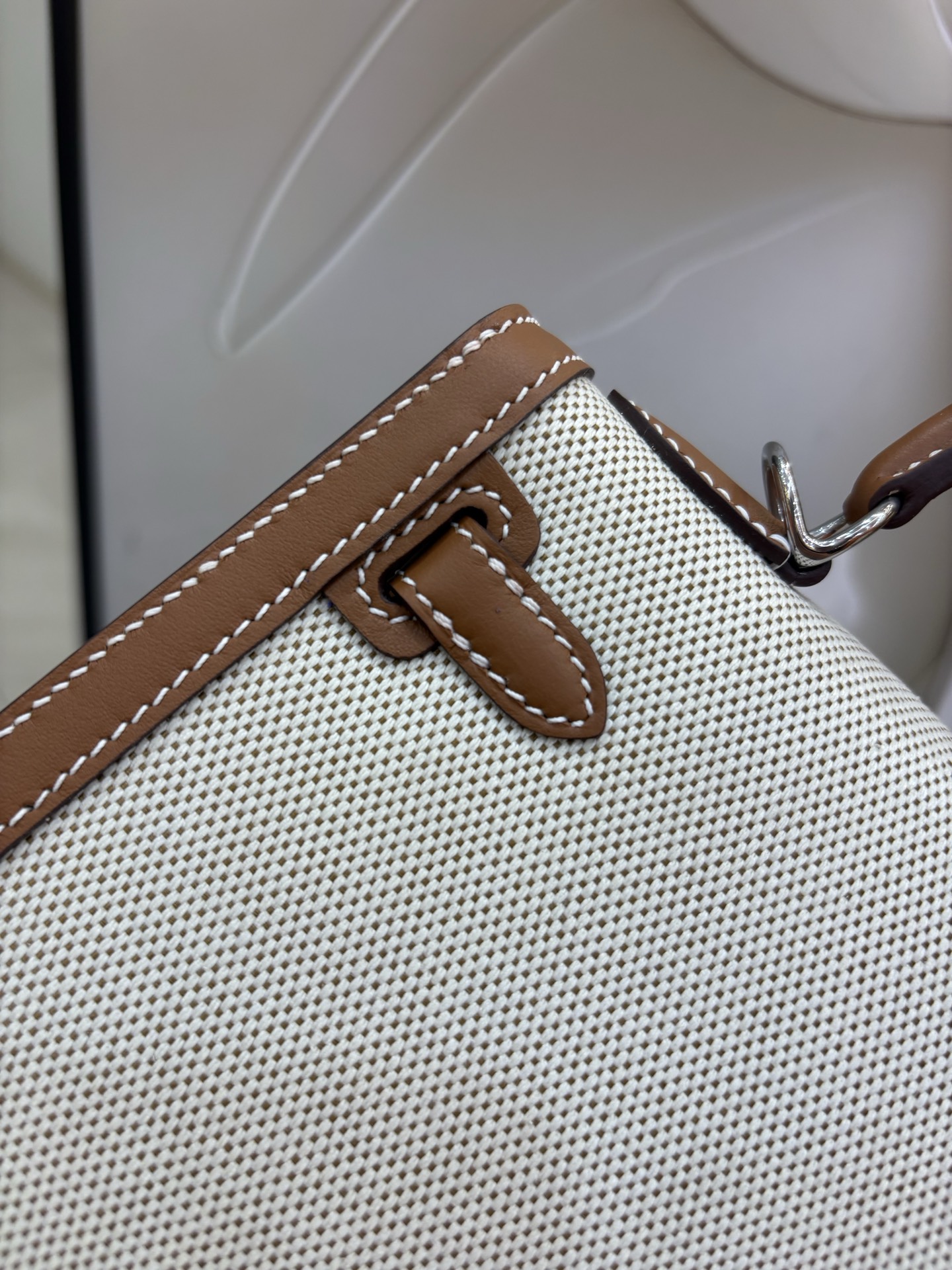 帆布凱莉包 25cm 原廠進口Swift皮拼帆布【金棕】銀扣愛馬仕原單包包的图片-高仿LV包包、高仿lv女包