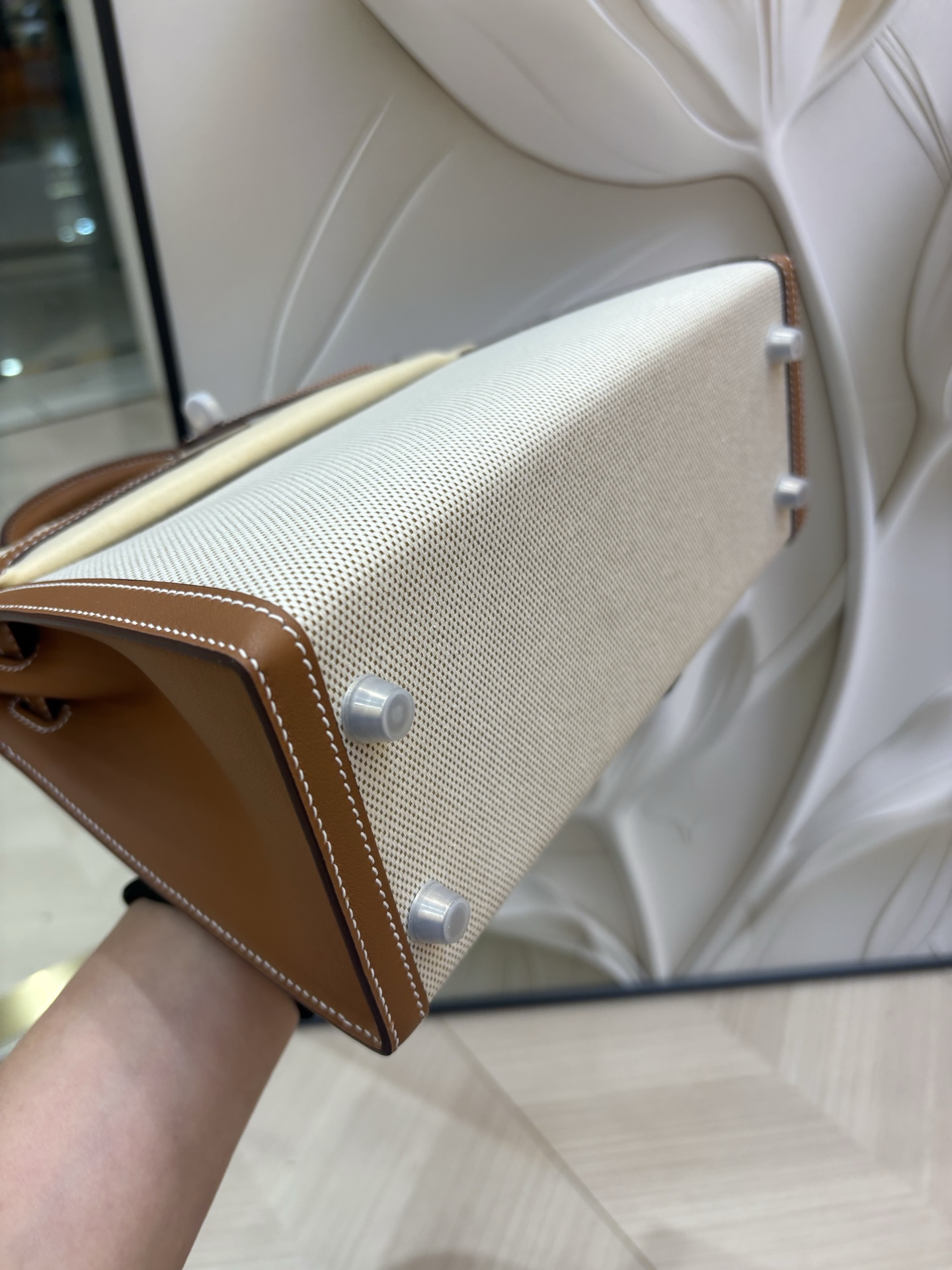 帆布凱莉包 25cm 原廠進口Swift皮拼帆布【金棕】銀扣愛馬仕原單包包的图片-高仿LV包包、高仿lv女包