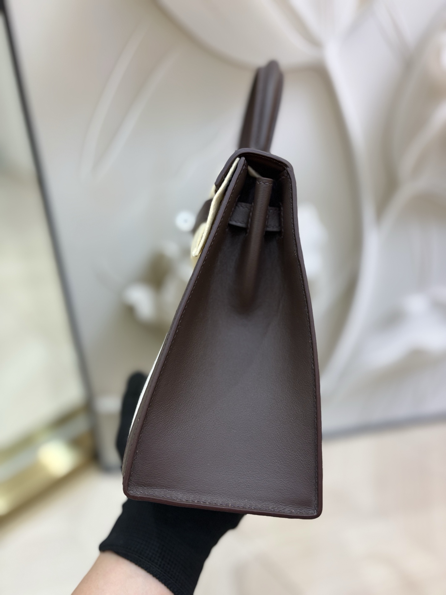 帆布凱莉包 25cm 原廠進口Swift皮拼帆布【摩卡棕】銀扣愛馬仕原單包包的图片-高仿LV包包、高仿lv女包