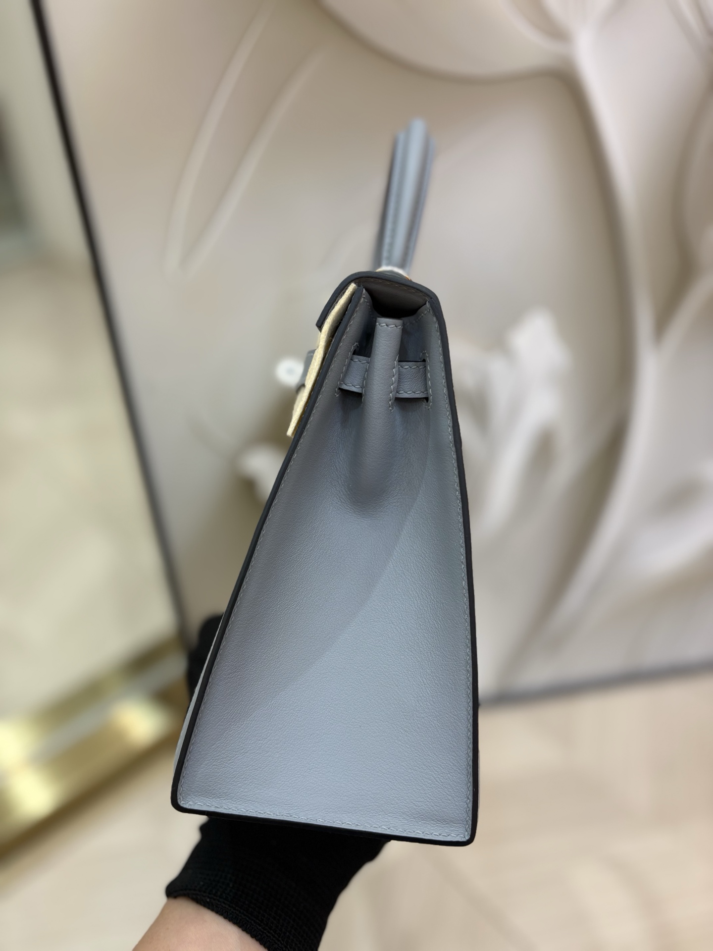 愛馬仕帆布凱莉原單包 25cm 原廠進口Swift皮拼帆布【冰川藍】銀扣的图片-高仿LV包包、高仿lv女包