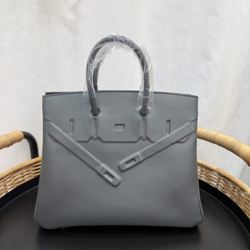 幻影鉑金包 25cm 原廠進口Swift皮【石墨灰】銀扣愛馬仕高仿包 手工蠟線縫製 頂級工藝