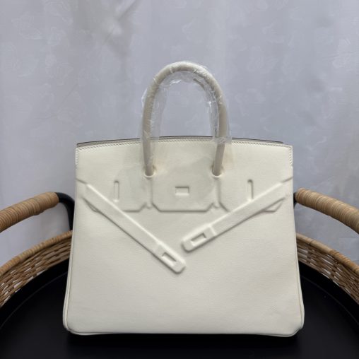 愛馬仕高仿包幻影鉑金包 25cm 原廠進口Swift皮【奶油白】銀扣