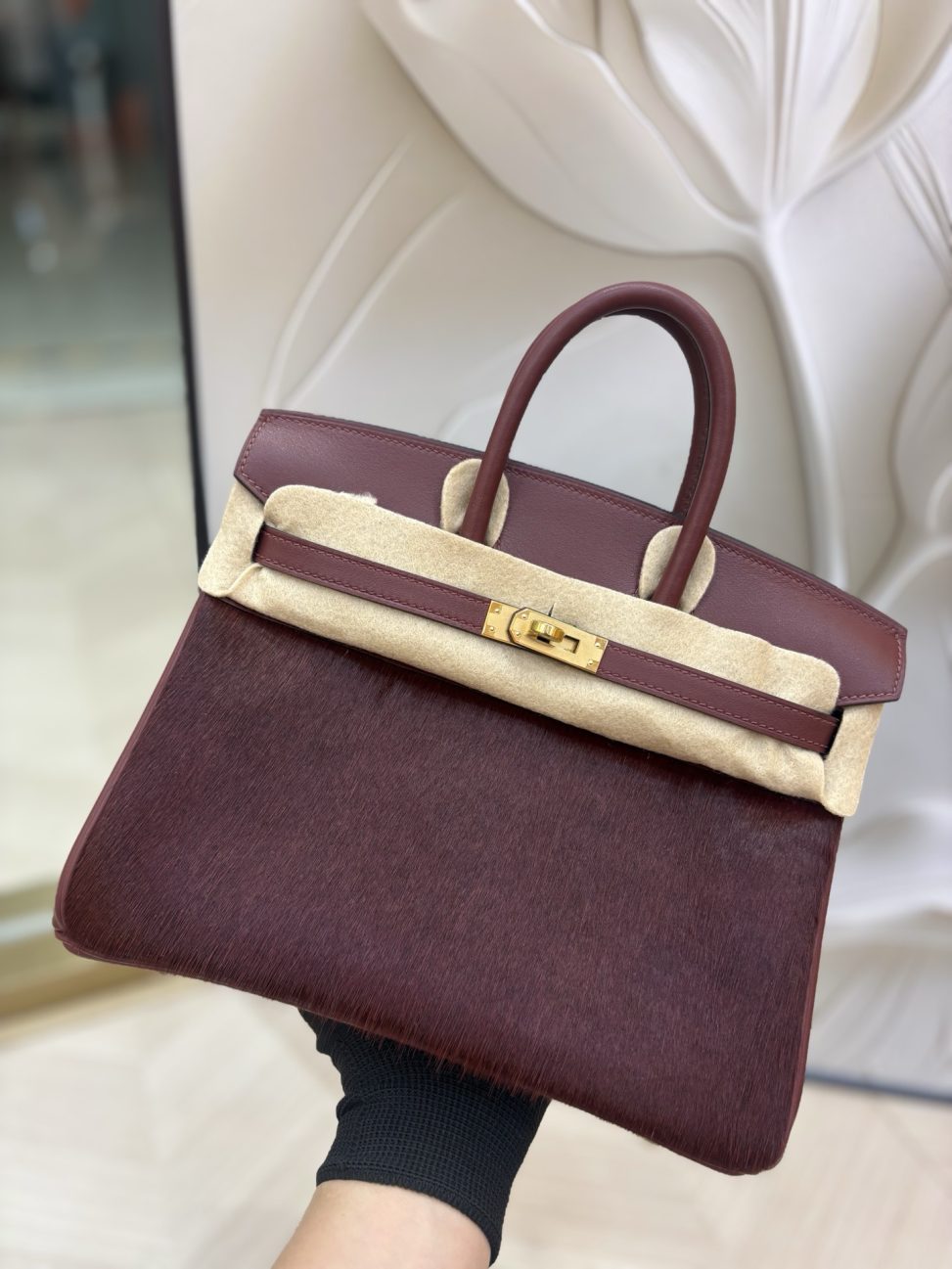 頂級原單包愛馬仕原廠進口Swift皮拼馬毛【愛馬仕紅】金銀扣 手工釘