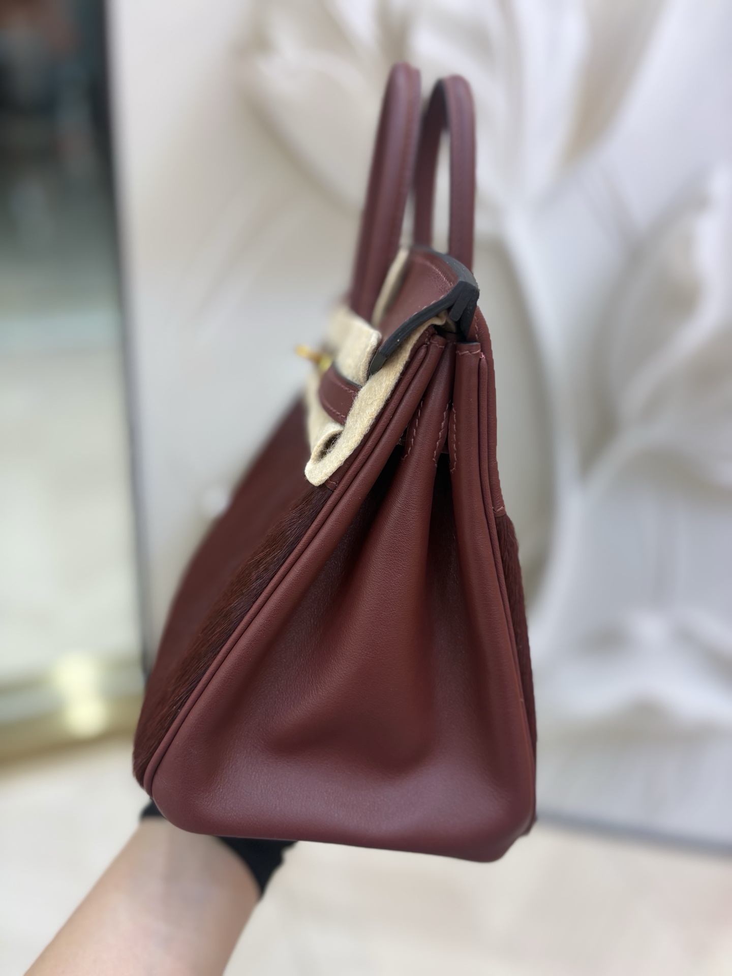 頂級原單包愛馬仕原廠進口Swift皮拼馬毛【愛馬仕紅】金銀扣 手工釘的图片-高仿愛馬仕包包Hermes、高仿愛馬仕女包Hermes