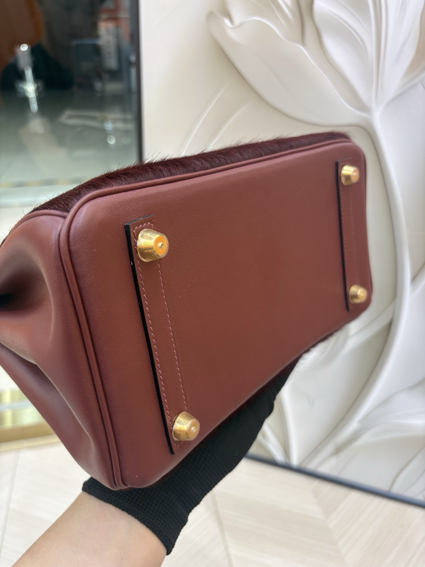 頂級原單包愛馬仕原廠進口Swift皮拼馬毛【愛馬仕紅】金銀扣 手工釘的图片-高仿愛馬仕包包Hermes、高仿愛馬仕女包Hermes