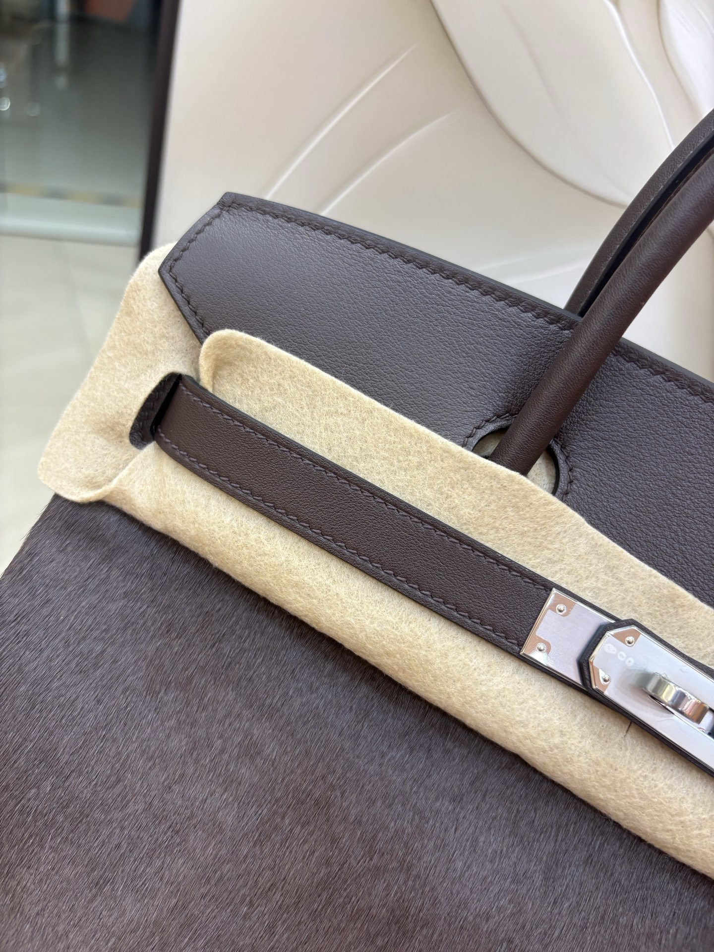 愛馬仕原單包包原廠進口Swift皮拼馬毛【烏木色】金銀扣 手工釘的图片-高仿愛馬仕包包Hermes、高仿愛馬仕女包Hermes