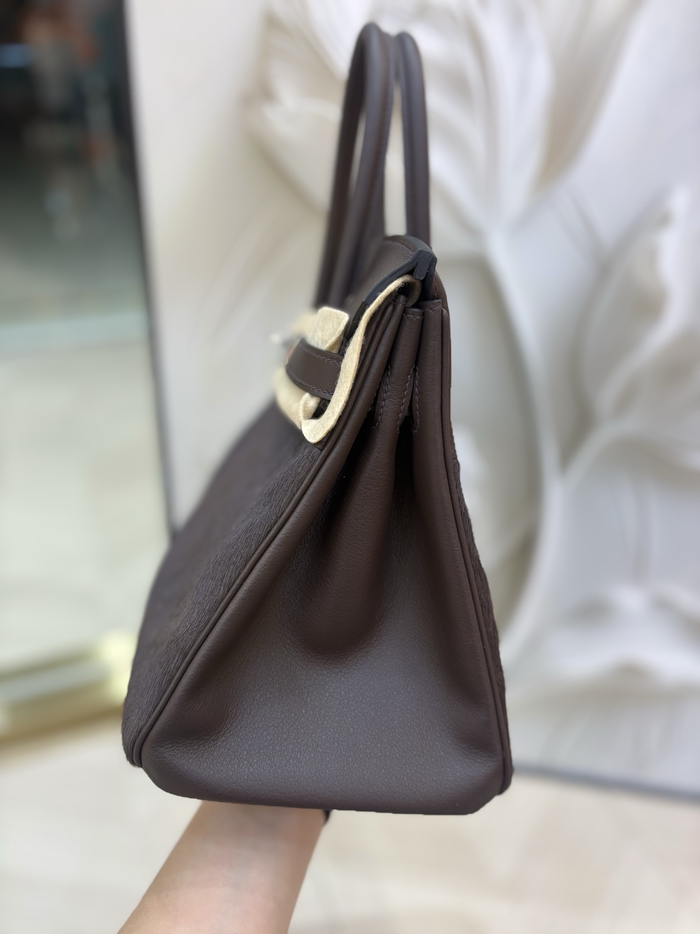 愛馬仕原單包包原廠進口Swift皮拼馬毛【烏木色】金銀扣 手工釘的图片-高仿愛馬仕包包Hermes、高仿愛馬仕女包Hermes