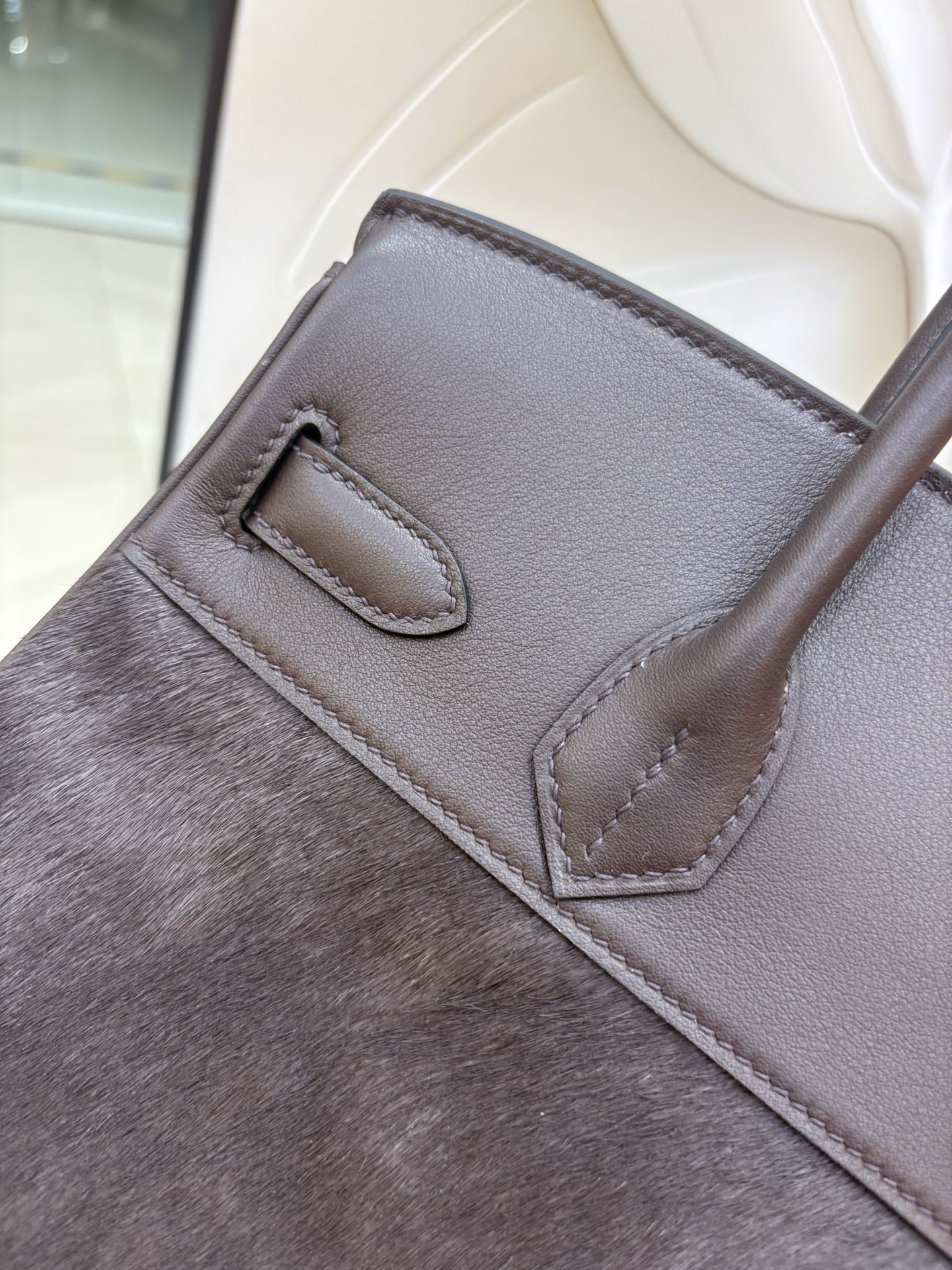 愛馬仕原單包包原廠進口Swift皮拼馬毛【烏木色】金銀扣 手工釘的图片-高仿愛馬仕包包Hermes、高仿愛馬仕女包Hermes