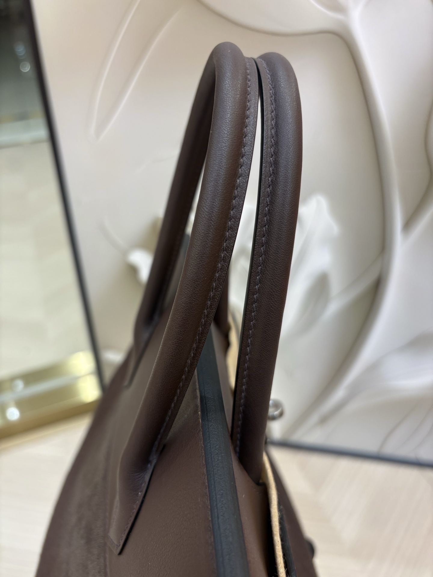 愛馬仕原單包包原廠進口Swift皮拼馬毛【烏木色】金銀扣 手工釘的图片-高仿愛馬仕包包Hermes、高仿愛馬仕女包Hermes