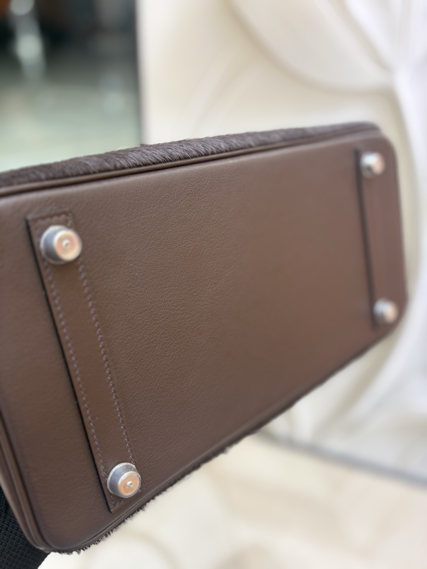 愛馬仕原單包包原廠進口Swift皮拼馬毛【烏木色】金銀扣 手工釘的图片-高仿愛馬仕包包Hermes、高仿愛馬仕女包Hermes