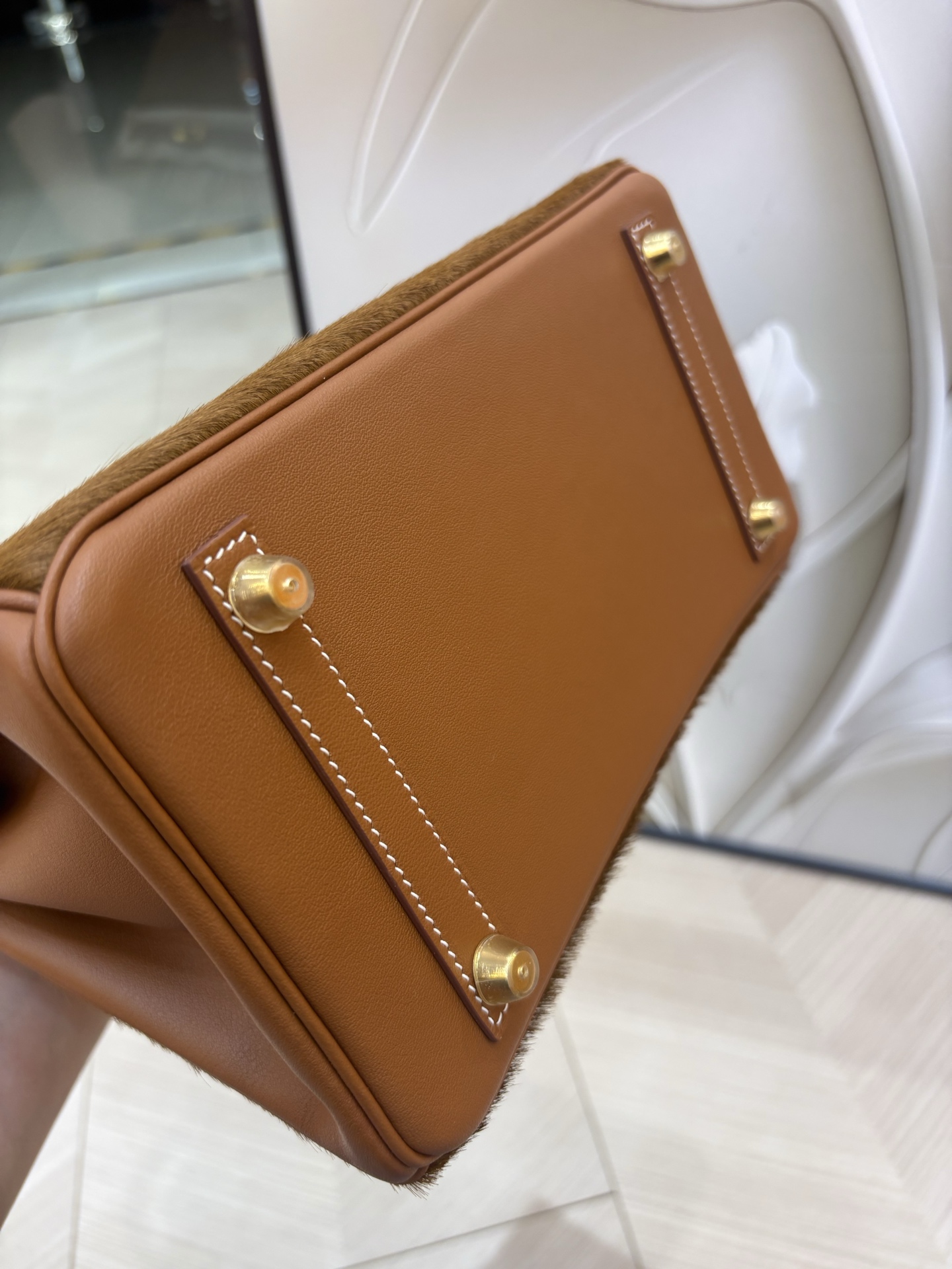 原廠進口Swift皮拼馬毛【金棕】金銀扣 手工釘愛馬仕精仿包的图片-高仿愛馬仕包包Hermes、高仿愛馬仕女包Hermes