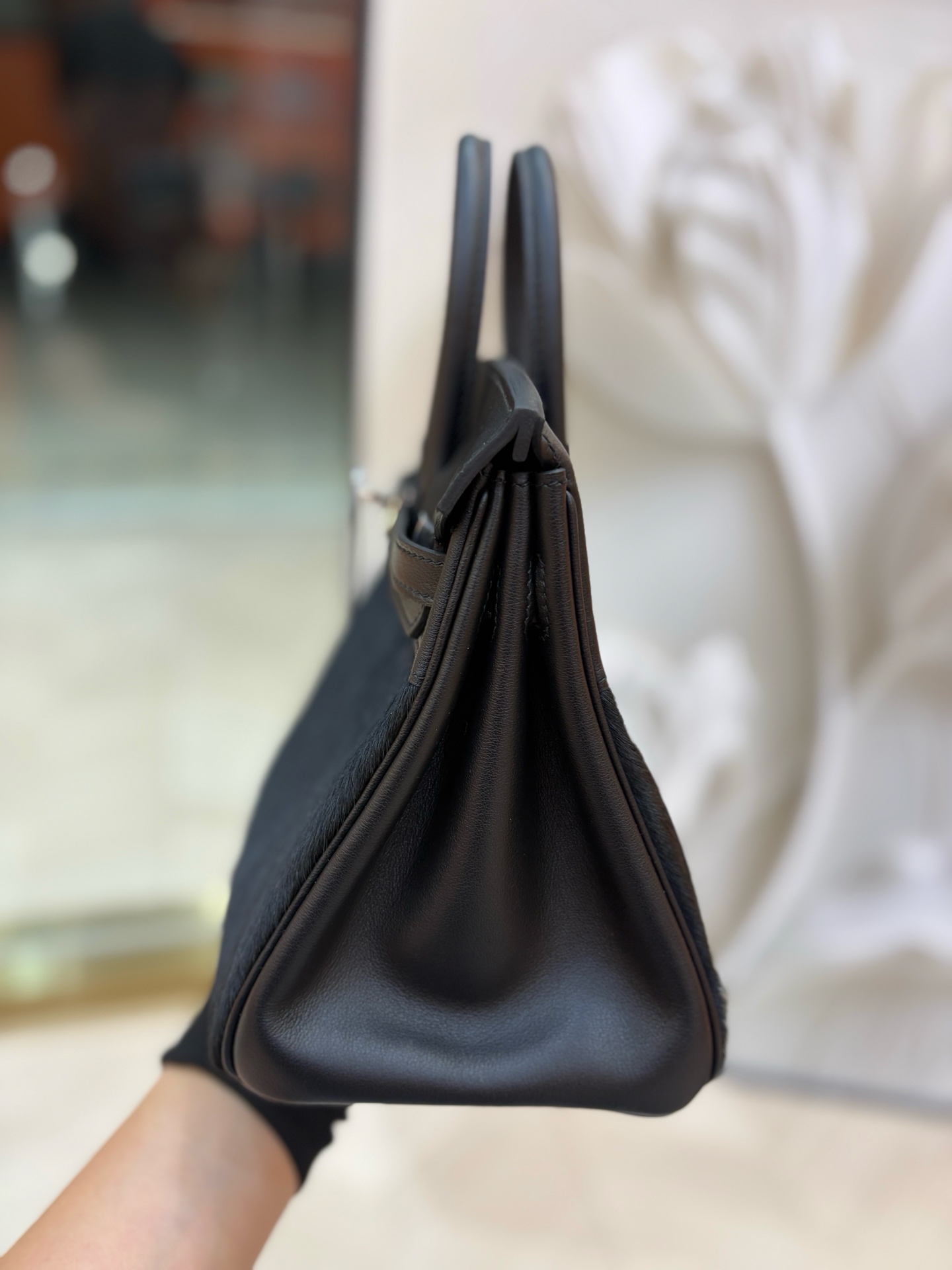 愛馬仕原單包包Birkin 鉑金 25/30cm 原廠進口Swift皮拼馬毛【黑色】金銀扣的图片-高仿愛馬仕包包Hermes、高仿愛馬仕女包Hermes