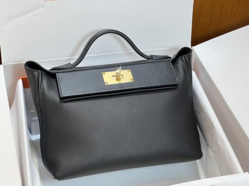 頂級愛馬仕高仿包Kelly 2424 大號 29cm 原廠進口Togo皮拼Swift皮【黑色】