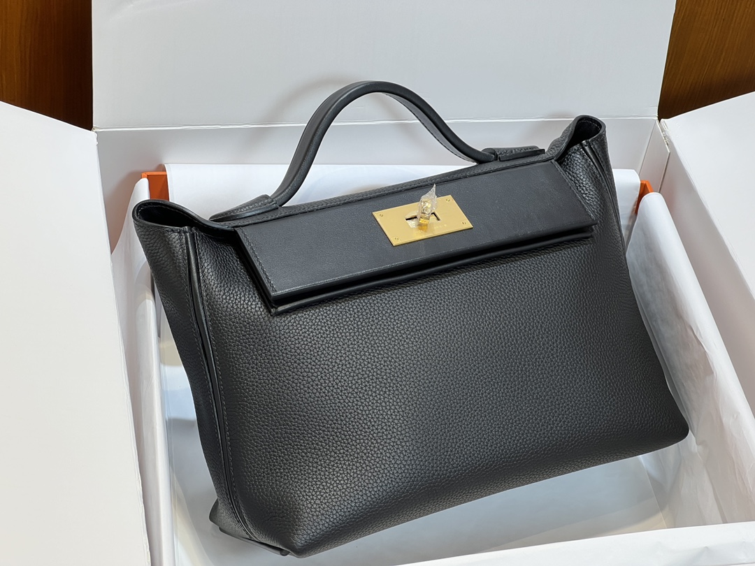 頂級愛馬仕高仿包Kelly 2424 大號 29cm 原廠進口Togo皮拼Swift皮【黑色】的图片-高仿愛馬仕包包Hermes、高仿愛馬仕女包Hermes