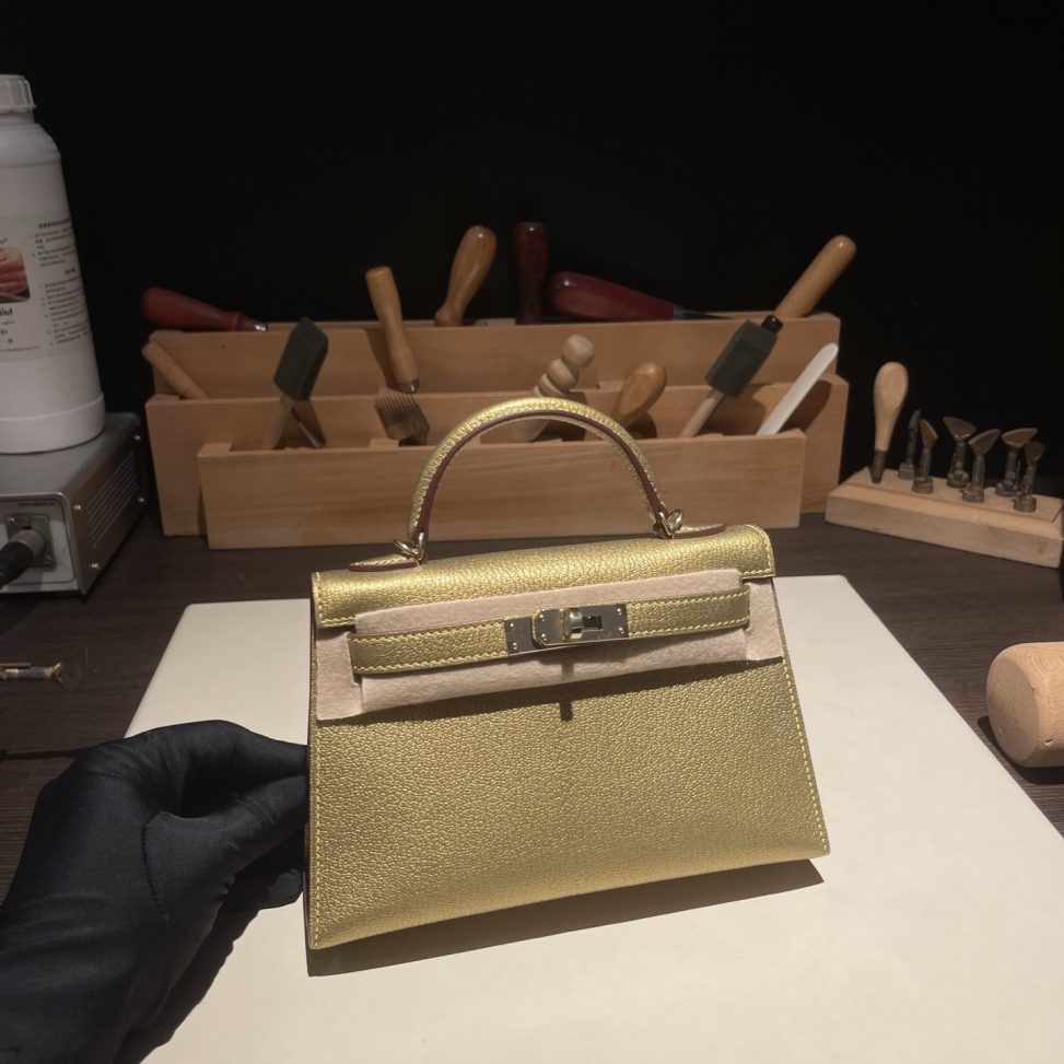 愛馬仕 Kelly 二代 19cm 原廠山羊皮 【鎏金色】淡金扣 手工釘 限量版 頂級高仿包