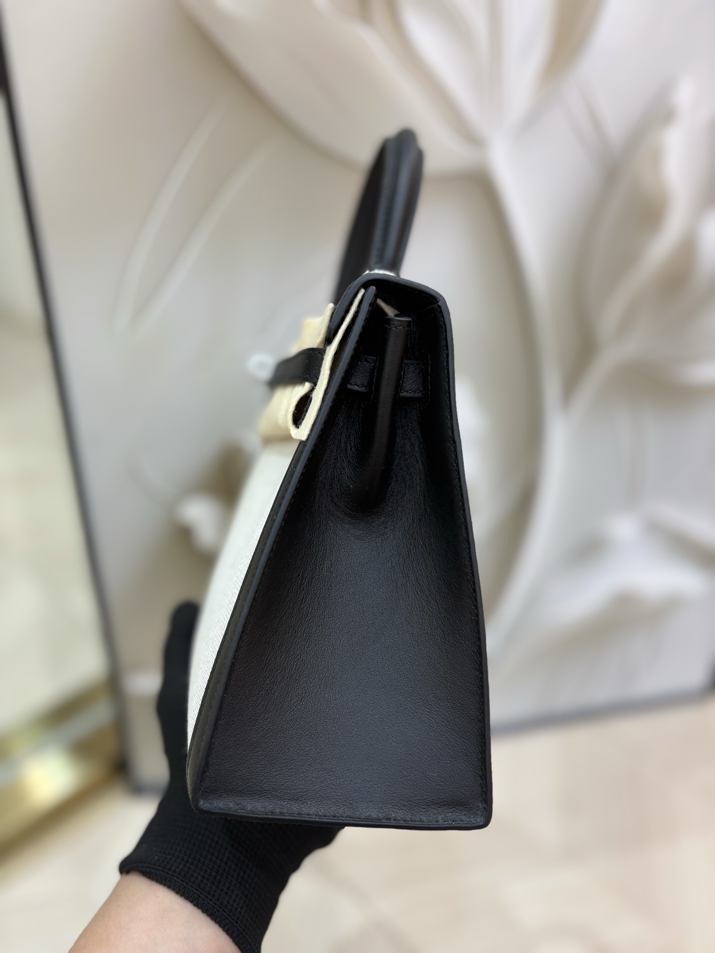 愛馬仕Kelly 帆布凱莉包 25cm 原廠進口Swift皮拼帆布【熊貓色】銀扣頂級高仿包包的图片-高仿愛馬仕包包Hermes、高仿愛馬仕女包Hermes