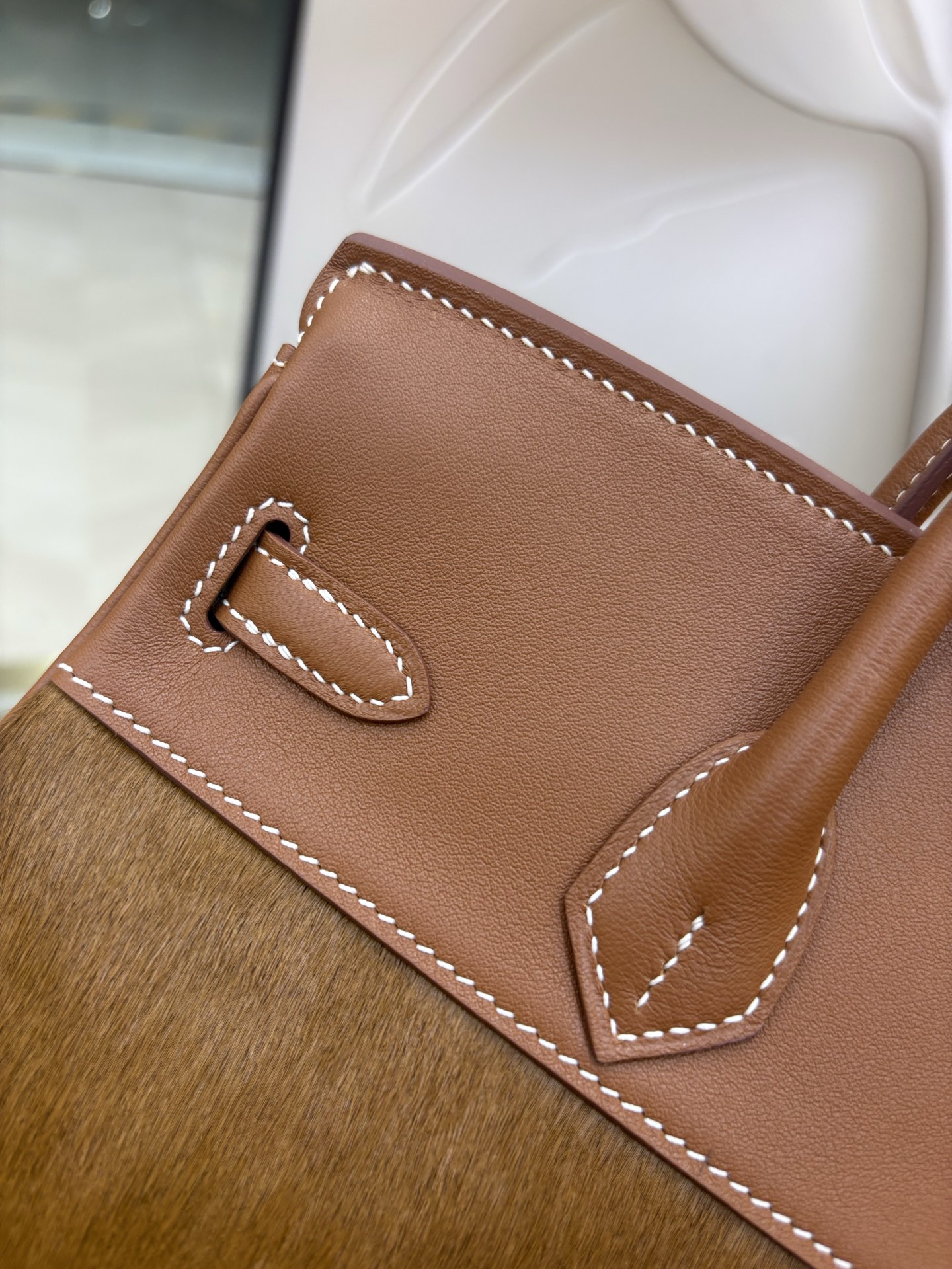 Birkin 鉑金 原廠進口Swift皮拼馬毛【金棕】金銀扣愛馬仕一比一高仿包包的图片-高仿愛馬仕包包Hermes、高仿愛馬仕女包Hermes