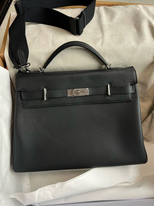 愛馬仕新品 男士專用 Kelly 凱莉 42cm 原廠進口Togo皮【黑色】銀扣高仿包包